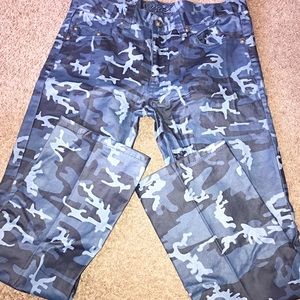 Blue camo jeans.